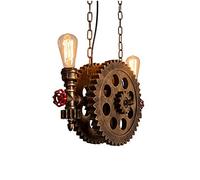 Vintage Industrial Wood Gear Wheel Chandelier E27 Metal Water Pipe Pendant Light, Retro Ceiling Hanging Lamp Fittings for Restaurant, Bar, Cafe, Staircase, Corridor, Loft
