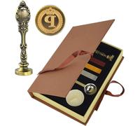 Vintage Initials Wax Seal Stamp Kit with Brass Head & Sealing Wax - Retro Gift Set for Letters & Crafts