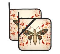 Vintage Insect Pattern Kitchen Potholder Set 2-Piece Potholder Set Suitable for Cooking and Protecting Countertops
