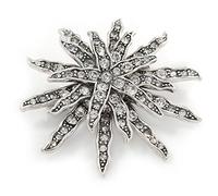 Vintage Inspired Austrian Crystal Star Brooch In Antique Silver Tone - 50mm D