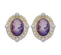 Vintage-Inspired Cameo Silhouette Stud Earrings, Simulated Pearl Frame Purple Cameo Earrings Victorian Art Deco Antique Jewelry Earrings for Women Lady, Resin, No Gemstone
