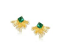 Vintage Inspired Emerald Stud Earrings for Women, Elegant Brushed Design with Cultured Emerald, Retro Style S925 Sterling Silver Ear Jewelry for Daily Wear or Evening Charm