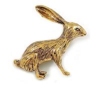 Vintage Inspired Etched Hare/Rabbit Brooch In Aged Gold Tone - 55mm Across