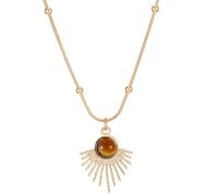 Vintage Inspired Gold Tone Alloy Necklace Sun Round Cat's Eye Stone Pendant Necklace Elegance and Mystique Jewelry Accessory for Women, One Size, Metal Rhinestone, No Gemstone