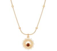 Vintage Inspired Gold Tone Alloy Necklace Sun Round Cat's Eye Stone Pendant Necklace Elegance and Mystique Jewelry Accessory for Women, One Size, Metal Rhinestone, No Gemstone