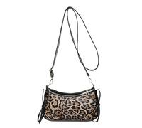 Vintage Inspired Leopards Print Crossbody Bag Adjustable Shoulder Strap Bows Accent Practical PU Handbag Vintage PU Handbag, Black, Mass Beauty