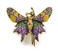 Vintage Inspired Multicoloured Enamel Fairy Brooch In Aged Gold Tone - 45mm Across
