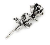 Vintage Inspired Oxidized Rose Brooch/Pendant In Silver Tone - 73mm L