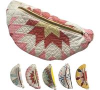 Vintage-Inspired Patchwork Quilted Sling Bag, Bohemian Fabric Shoulder Satchel with Adjustable Strap, Lightweight Curved Design (A)