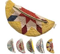 Vintage-Inspired Patchwork Quilted Sling Bag, Bohemian Fabric Shoulder Satchel with Adjustable Strap, Lightweight Curved Design (B)