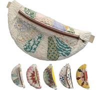 Vintage-Inspired Patchwork Quilted Sling Bag, Bohemian Fabric Shoulder Satchel with Adjustable Strap, Lightweight Curved Design (C)