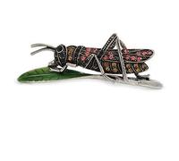 Vintage Inspired Pink/Citrine Crystal Locust/Grasshopper Brooch In Pewter Tone Metal - 70mm Across