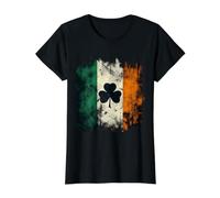Vintage Irish Flag Ireland Shamrock Expat Visitor Back Side Value Graphic T-Shirt, Women, Black, M