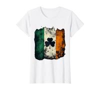 Vintage Irish Flag Ireland Shamrock Expat Visitor Back Side Value Graphic T-Shirt, Women, White, L