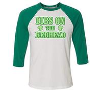 Vintage Irish Shamrock Retro St. Patrick's Day Unisex 3/4 Sleeve Raglan Jersey Baseball T-Shirt, Kelly/Dibs on the Redhead, Large