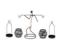 Vintage Iron Candle Holder - Enchanting Girl Figurine Carrying 2 Lanterns, Table Centrepiece Rust-Resistant Black Candlestick Stands for Pillar & Tealight Candles