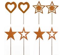 Vintage Iron Christmas Garden Stakes 8Pcs Rustic Holiday | Vintage matte iron, classic star heart motifs, rust-resistant craft, festive curb appeal, 8-piece set