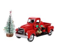 Vintage Iron Red Truck Model Christmas Table Decor for Christmas Season | Holiday Centerpiece for Tabletop and Entryway Decor, Photography Staging, Giftable Accent for Shops