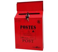 Vintage Iron Wall Mount Mailbox, 12x9x2 Inch Locking Mail Holder, Weatherproof Small Mailbox for Outside, Home, Garden, Secure Letter Box, Red