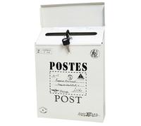 Vintage Iron Wall Mount Mailbox, 12x9x2 Inch Locking Mail Holder, Weatherproof Small Mailbox for Outside, Home, Garden, Secure Letter Box, Creamy White