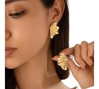 Vintage Irregular Half Flower Stud Earrings for Women Elegant Designer Geometric Petals Piercing Earring Party Jewelry(Gold)