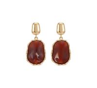 Vintage Irregular Oval Dangle Earrings for Women Gold-Tone Plated Chunky Brown Resin Geometric Lightweight Statement Dangling Drop Studs Bridal Wedding Prom Fashion Jewelry