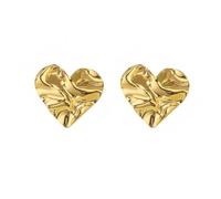 Vintage Irregular Wrinkled Heart Stud Earrings for Women Stainless Steel Dainty Simple Promise Love Tiny Small Hearted Cartilage Tragus Charm Earring Wedding Cute Valentine Jewelry for Her Girlfriend