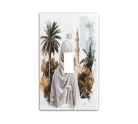 Vintage Islamic Scenic Decorative Switch Cover Plate 1 Gang Single Toggle, Tropical Palm Electrical Faceplate for Bedroom Bathroom Decor, Religion landscape Standard Size Switchplate