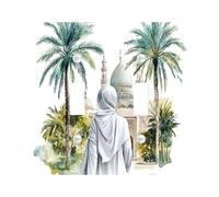 Vintage Islamic Scenic Switch Cover Wall Plate 2 Gang Double Toggle, Tropical Palm Electrical Faceplate for Bedroom Bathroom Decor, Religion landscape Standard Size Switchplate
