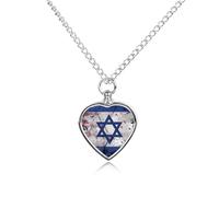Vintage Israel U.S. Flag Personalized Pet Urn Necklace Keepsake Urn Pendant Cremation Jewelry Gifts for Dog Cat Lover
