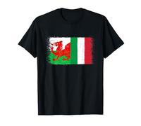 Vintage Italy Wales Flag Proud Welsh Italian Rugby Fan Pride T-Shirt