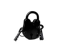 Vintage Jailer Lock with Keys, Medieval Antique Cast Iron Decorative Padlock with Two Keys, 2.5 Inches, Natural Black Finish