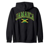 Vintage Jamaica Arched Varsity Text and Jamaican Flag Zip Hoodie