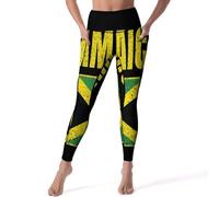 Vintage Jamaican Flag Yoga Pants with Pockets, Tummy Control Workout Running Yoga Leggings for Women