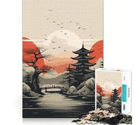 Vintage Japan Landscapes Adults Puzzles 1000 Piece Jigsaws Recall Skill Fun High Precision Die Cut Easy to Learn Family Enjoyment (50x75cm)
