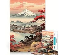Vintage Japan Landscapes Jigsaw 1000 Pieces for Teenagers Memory Train Fun Clean Seamless Connection Relaxing Indoor Group Activity (38x52cm)