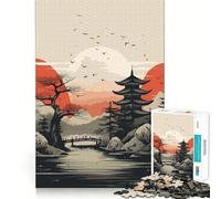 Vintage Japan Landscapes Jigsaw Puzzle 1000 Pieces Mental Focus Game Precision Cut Smooth Edges Absorbing Activity for Quiet Nights (38x26cm)