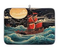Vintage Japan Oceans Ship Microfibre Dish Drying Mat Absorbent Dish Drying Drainers Mats for Kitchen Spoon Glass Plate 45.7 x 60.9 cm
