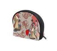 Vintage Japanese and Chinese Traditional Art Girls Dragons Octopus Women's Shell Shape Cosmetic Makeup Bag, With Zipper Travel Toiletry Bag, Colorful Storage Bag for Lady Girl 8 x 2.5 x 5.5 inch