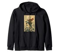 Vintage Japanese Anime Bunny Rabbit Samurai Riding Shark Zip Hoodie