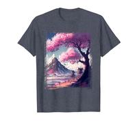 Vintage Japanese Art Sakura Tree Cherry Blossom Flower Tee T-Shirt, Men, Heather Blue, Small