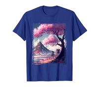 Vintage Japanese Art Sakura Tree Cherry Blossom Flower Tee T-Shirt, Men, Royal Blue, Large