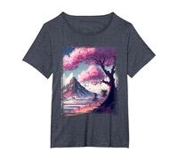 Vintage Japanese Art Sakura Tree Cherry Blossom Flower Tee T-Shirt, Women's Plus, Heather Blue, 6X