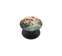 Vintage Japanese Calico Cat Koi Pond Red Moon Cherry Blossom PopSockets Adhesive PopGrip