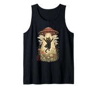 Vintage Japanese Cat Alien UFO Abduction Graphic Tank Top