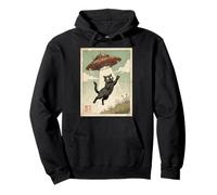 Vintage Japanese Cat UFO Abduction Cat Mom Dad Ukiyo-e Pullover Hoodie