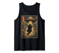 Vintage Japanese Cat UFO Abduction Ukiyo-e Alien Cat Tank Top