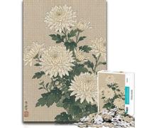 Vintage Japanese Chrysanthemum Botanical Prin Jigsaw Puzzle, 300 Pieces | Border-first building - focused tabletop leisure over several sessions.