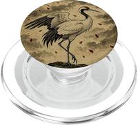 Vintage Japanese Crane Storm Cherry Blossoms Tree Woodblock PopSockets PopGrip for MagSafe