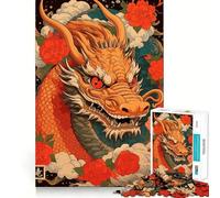 Vintage Japanese Dragon Jigsaw 1000 Pieces for Teenagers Mind Boost Fun Zero Gap Captivating Leisure for Cozy Indoors (38x26cm)